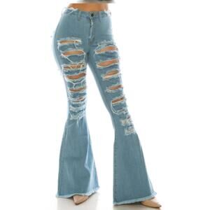 New Aphrodite Super High Waisted Distressed Wide Leg Super Stretch Jeans
